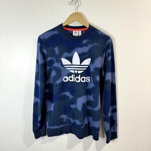 Adidas Sweatshirt Youth XL 15-16 Blue Crewneck Trefoil Logo Camouflage Pullover